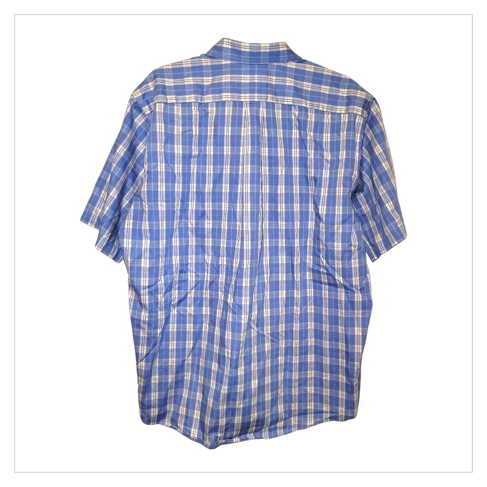 LL Bean Mens Large Blue Plaid Button Down Short Sleeve Shirt - Picture 4 of 5